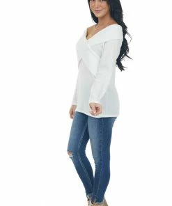 BiBi Ivory Criss Cross Brushed Waffle Knit Top