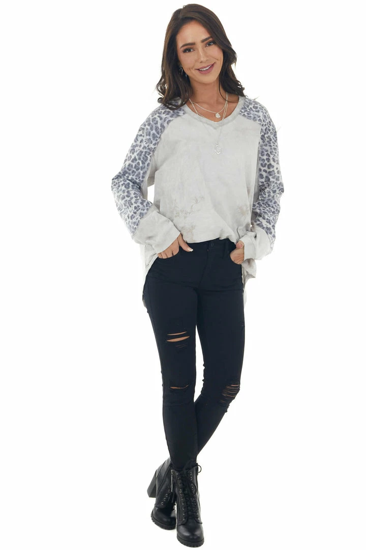 Easel Tops Grey Tie Dye And Animal Print Long Sleeve Top 7 Easel Tops Grey Tie Dye And Animal Print Long Sleeve Top