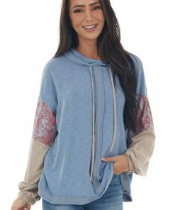 Ces Femme Tops Slate Blue Colorblock Cowl Neck Knit Top