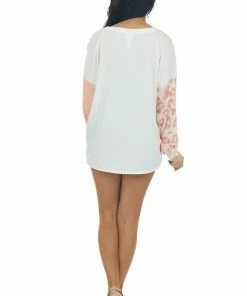 BiBi Blush Leopard Colorblock Long Sleeve Knit Top Tops