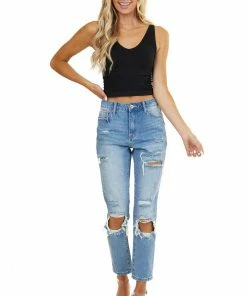 Special A Mid Wash High Rise Ankle Cut Distressed Straight Leg Jeans 18 Special A Mid Wash High Rise Ankle Cut Distressed Straight Leg Jeans