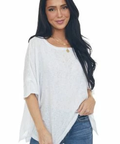 Charlotte Avery Tops Melange Off White Short Dolman Sleeve Knit Top