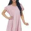 Eesome Carnation Pink Flutter Sleeve Tiered Dress 1 Eesome Carnation Pink Flutter Sleeve Tiered Dress
