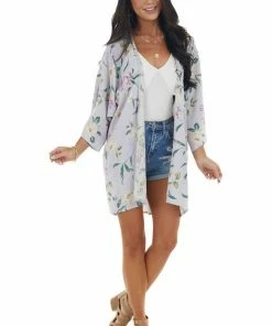 HEIMISH Lavender Floral Print Kimono With High Low Hem 13 HEIMISH Lavender Floral Print Kimono With High Low Hem