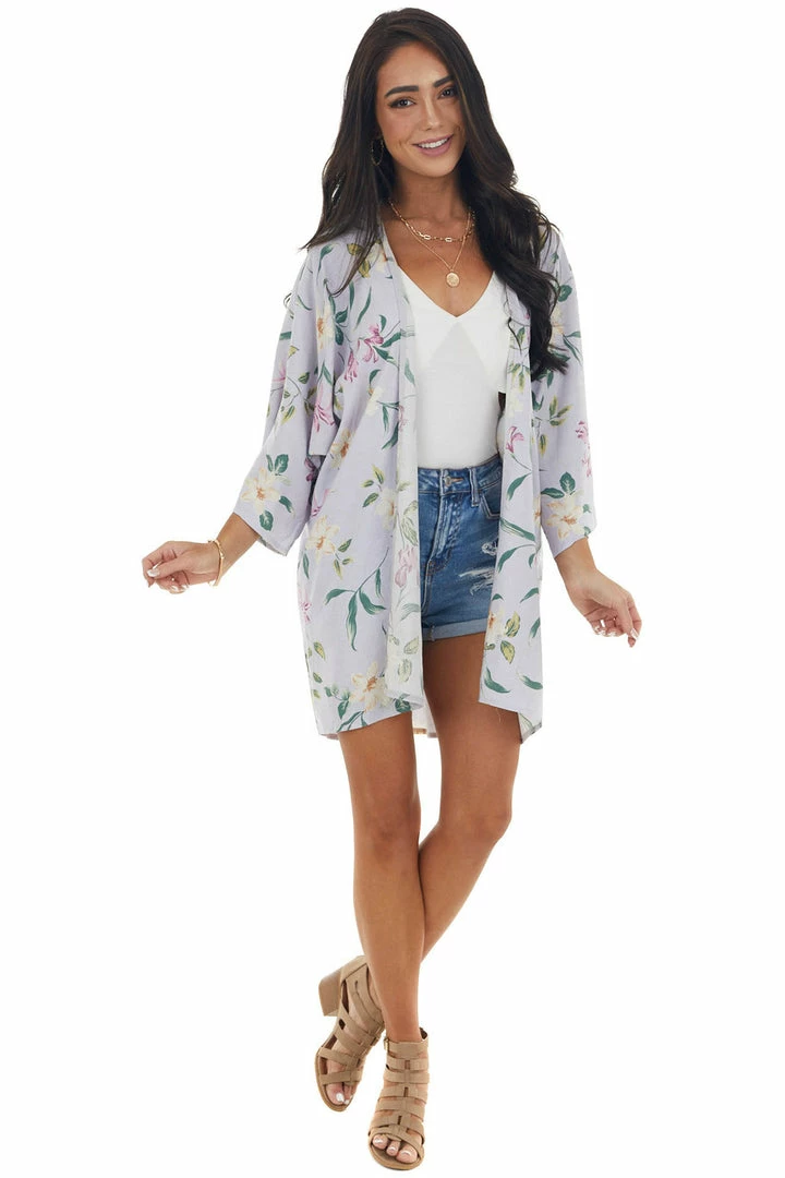 HEIMISH Lavender Floral Print Kimono With High Low Hem 6 HEIMISH Lavender Floral Print Kimono With High Low Hem