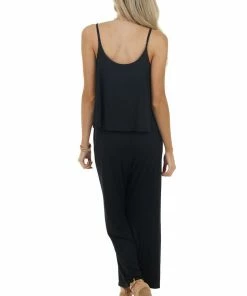 HEIMISH Black Sleeveless Overlaying Knit Jumpsuit With Pockets