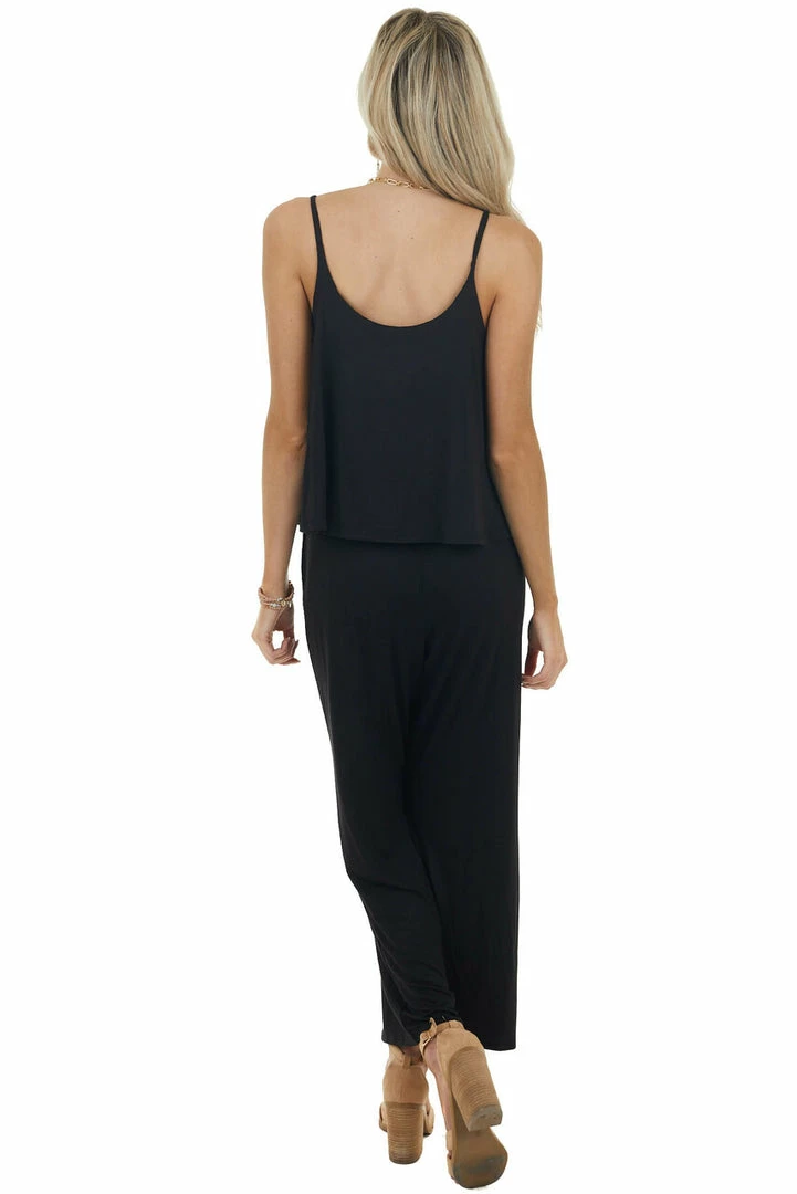 HEIMISH Black Sleeveless Overlaying Knit Jumpsuit With Pockets 4 HEIMISH Black Sleeveless Overlaying Knit Jumpsuit With Pockets