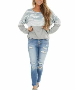 Vanilla Bay Tops Heather Grey Multiprint Long Sleeve Knit Top With Wide Neck 33 Vanilla Bay Tops Heather Grey Multiprint Long Sleeve Knit Top With Wide Neck