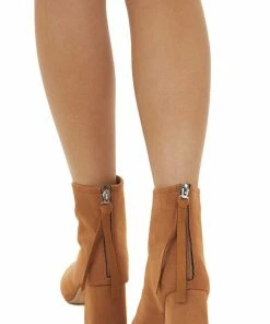 FORTUNE DYNAMIC Copper Faux Suede Heeled Booties With Zipper