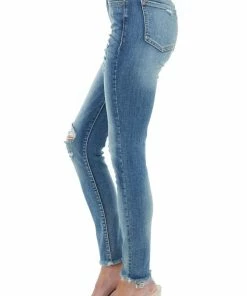 Sneak Peek Medium Wash Mid Rise Jeans With Frayed Hem And Distressing Bottoms 15 Sneak Peek Medium Wash Mid Rise Jeans With Frayed Hem And Distressing Bottoms