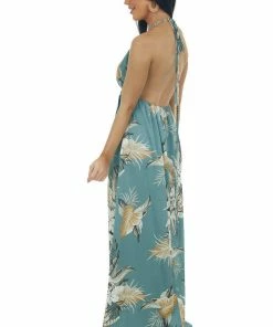 Sweet Lemon Juniper Floral Open Back Plunging V Neck Dress
