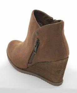 Brand Headquarters Shoes Sepia Wedge Heel Booties With Zipper Detail