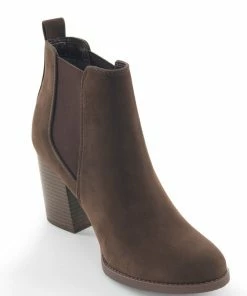 FORTUNE DYNAMIC Cocoa Nubuck Slip On Block Heeled Booties