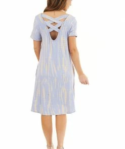 Hailey & Co Dresses Light Periwinkle Short Tie Dye Dress With Criss Cross Back
