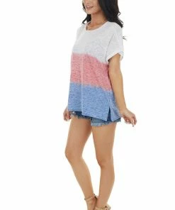 Peach Love Off White Colorblock Short Sleeve Sheer Jersey Knit Top 29 Peach Love Off White Colorblock Short Sleeve Sheer Jersey Knit Top