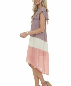 Umgee Dresses Mauve Colorblock Square Neckline Short Dress