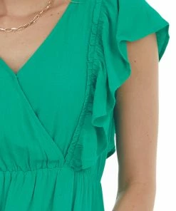 Jodifl Kelly Green Surplice Ruffle Sleeve Dress Dresses 15 Jodifl Kelly Green Surplice Ruffle Sleeve Dress Dresses