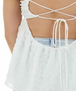 Emory Park Tops White Swiss Dot Sleeveless Blouse With Strappy Details 30 Emory Park Tops White Swiss Dot Sleeveless Blouse With Strappy Details