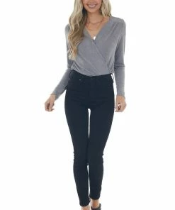 Peach Love Light Steel Surplice Long Sleeve Bodysuit