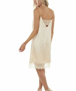 Davi & Dani Dresses Peach Spaghetti Strap V Neck Slip Dress With Lace Detail 33 Davi & Dani Dresses Peach Spaghetti Strap V Neck Slip Dress With Lace Detail
