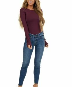 Nikibiki Eggplant Purple Seamless Long Sleeve Crew Neck Top