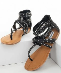 Brand Headquarters Black Strappy Sandals With Lace And Rhinestone Details 13 Brand Headquarters Black Strappy Sandals With Lace And Rhinestone Details
