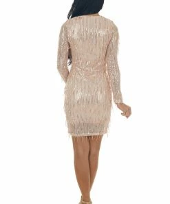 Sweet Lemon Dresses Rose Gold Sequin Embellished Bodycon Dress