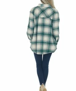 Kori America Forest And Cornflower Plaid Shirt Jacket Tops