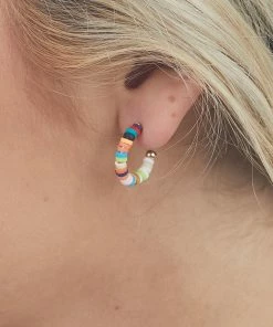 ART BOX Accessories Multicolor Disc Bead Open Hoop Earrings