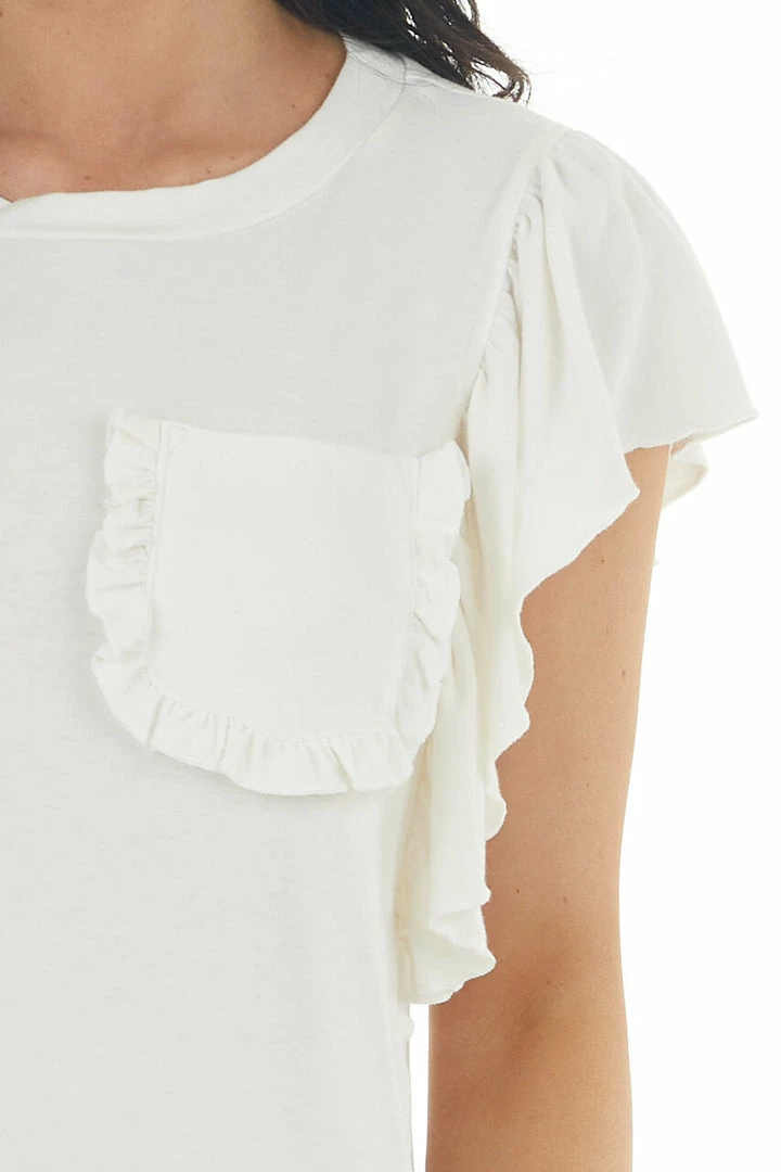 Ces Femme Vanilla Short Ruffled Sleeve Knit Top With Ruffled Pocket Tops 11 Ces Femme Vanilla Short Ruffled Sleeve Knit Top With Ruffled Pocket Tops