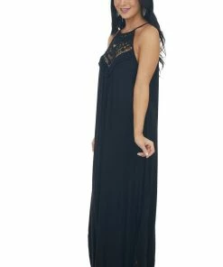 CY Fashion Dresses Midnight Black Sleeveless Maxi Dress With Front Lace Detail 12 CY Fashion Dresses Midnight Black Sleeveless Maxi Dress With Front Lace Detail