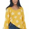 Peach Love Tops Rich Amber And Ivory Daisy Print Sweater