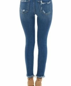 Vervet Bottoms Medium Wash Mid Rise Frayed Hem Skinny Jeans
