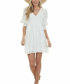Umgee Ivory Half Sleeve Ruched V Neck Short Dress Dresses 24 Umgee Ivory Half Sleeve Ruched V Neck Short Dress Dresses