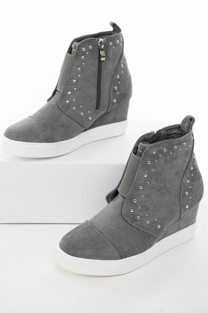 Let's See Style Shoes Ash Grey Faux Suede Wedge Sneakers With Silver Stud Details 13 Let's See Style Shoes Ash Grey Faux Suede Wedge Sneakers With Silver Stud Details