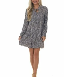 143 Story Dresses Steel Grey Floral Print Long Sleeve Mini Dress 27 143 Story Dresses Steel Grey Floral Print Long Sleeve Mini Dress
