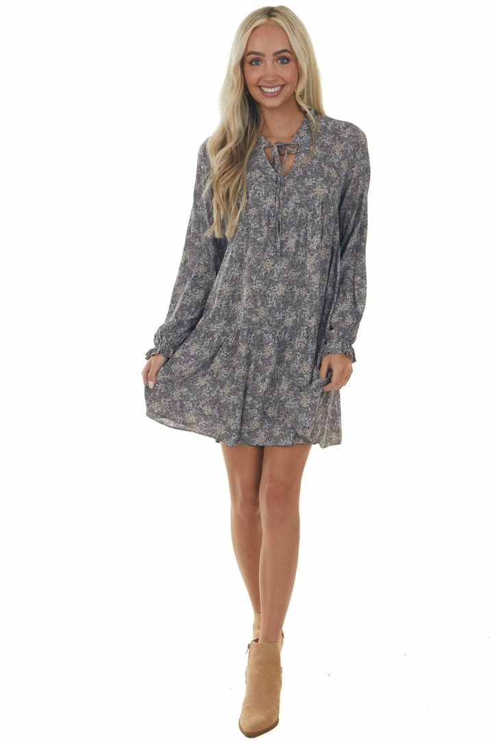 143 Story Dresses Steel Grey Floral Print Long Sleeve Mini Dress 12 143 Story Dresses Steel Grey Floral Print Long Sleeve Mini Dress