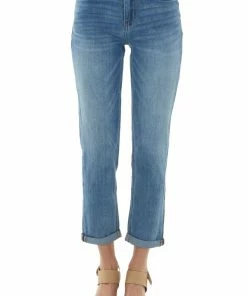 Vervet Mid Wash High Rise Boyfriend Cuffed Hem Jeans