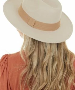 Fame Accessories Champagne Felt Wide Brim Pleated Ribbon Hat