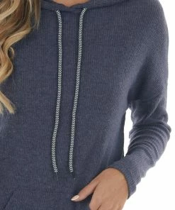 Staccato Navy Knit Sweatshirt With Striped Drawstrings Tops 15 Staccato Navy Knit Sweatshirt With Striped Drawstrings Tops