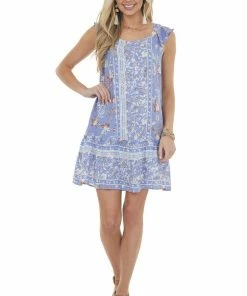 Jodifl Dresses Bright Lavender Floral Cap Sleeve Short Dress