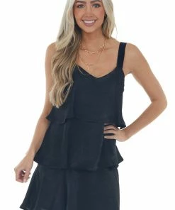 Sweet Lemon Dresses Black Sleeveless Tiered Short Soft Dress