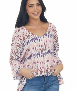 Andree Tops Tea Rose Multicolor Abstract Babydoll Top