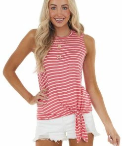 BiBi Tops Watermelon Striped Knit Tank Top With Shoulder Cut Outs 29 BiBi Tops Watermelon Striped Knit Tank Top With Shoulder Cut Outs