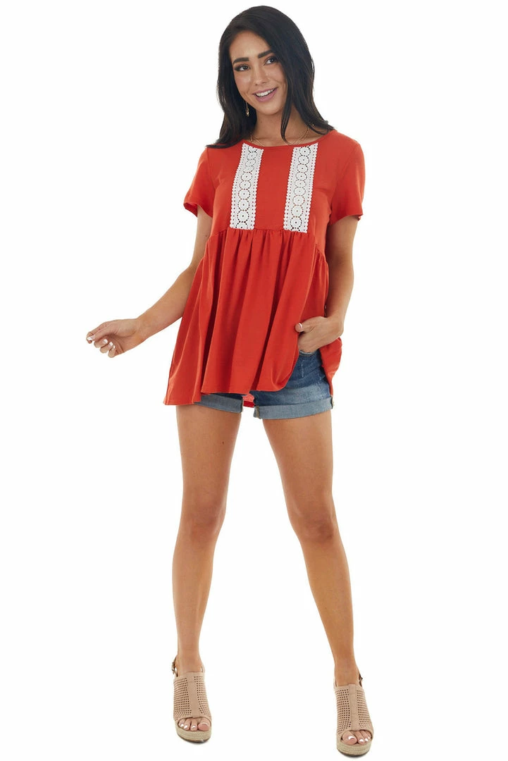 AND THE WHY Rust Short Sleeve Top With Lace Detail 7 AND THE WHY Rust Short Sleeve Top With Lace Detail