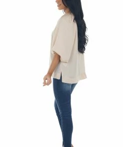 Umgee Tops Tea Rose Puff Sleeve Blouse With Side Slits