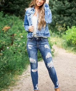 C'est Toi Bottoms Dark Wash Denim Skinny Jeans With Distressed Leopard Print