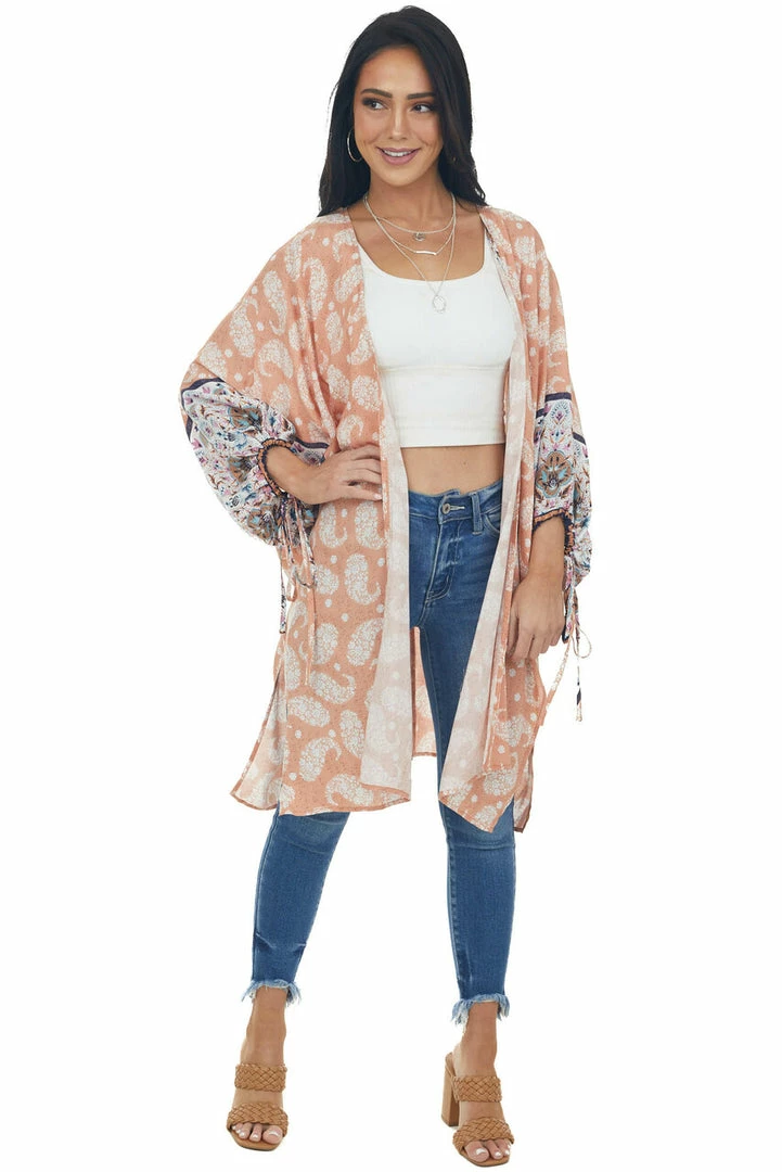Entro Tops Melon Floral Paisley Print 1/2 Sleeve Kimono 17 Entro Tops Melon Floral Paisley Print 1/2 Sleeve Kimono