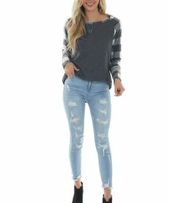 Lovely Melody Tops Off White Multiprint Contrast Brushed Knit Top
