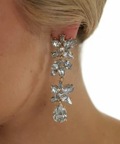 Fame Accessories White Tiered Floral Rhinestone Earrings 9 Fame Accessories White Tiered Floral Rhinestone Earrings